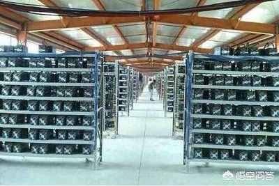 A large mining farm with rows of mining rigs