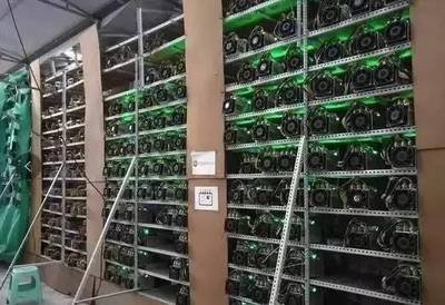 A bustling mining farm filled with rows of powerful machines generating cryptocurrency returns